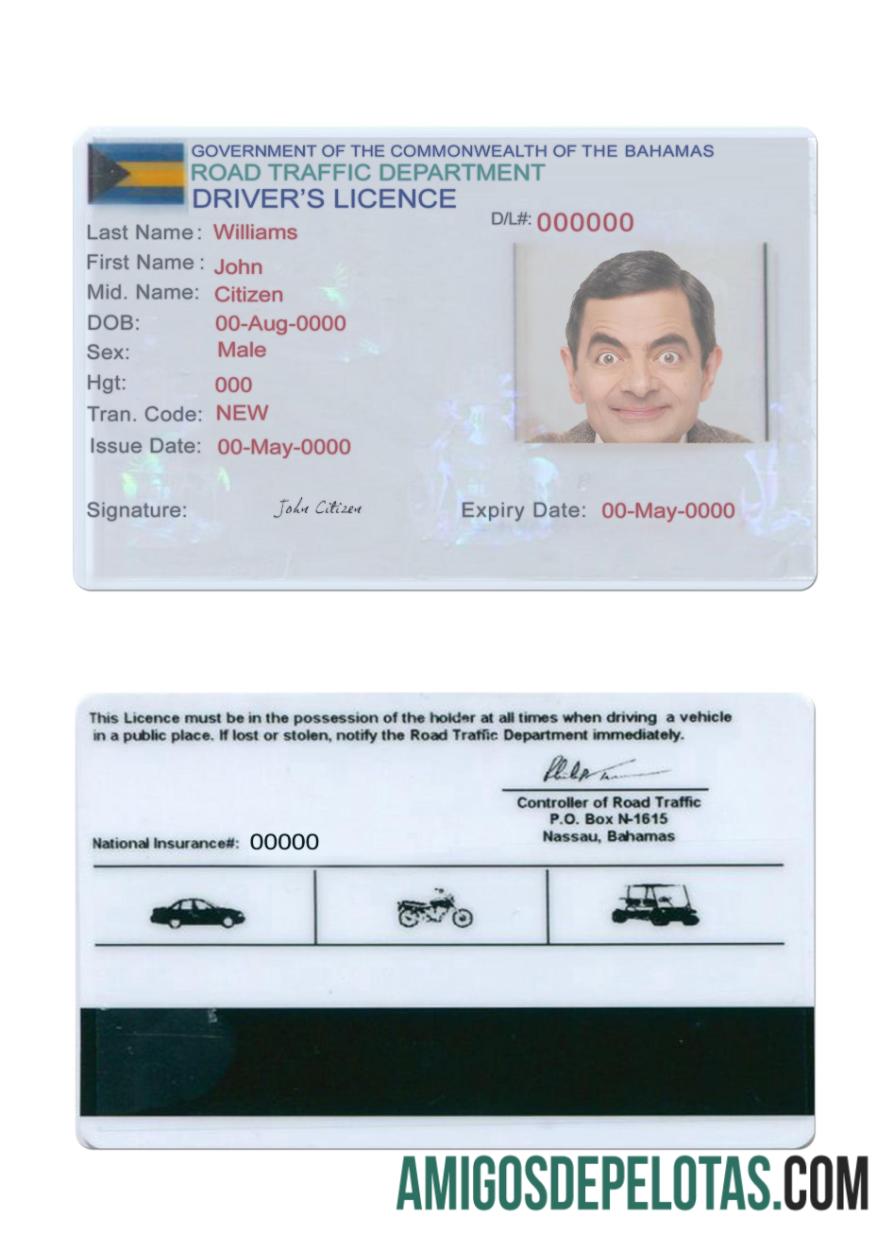 Carteira de motorista das Bahamas exemplo real